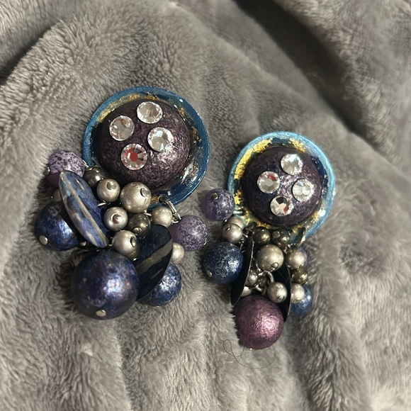 Vintage IKARAMI Denim Hues & Crystals Earrings-Boutique - Picture 8 of 8